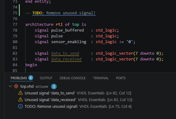 Unused declarations and TODO markers